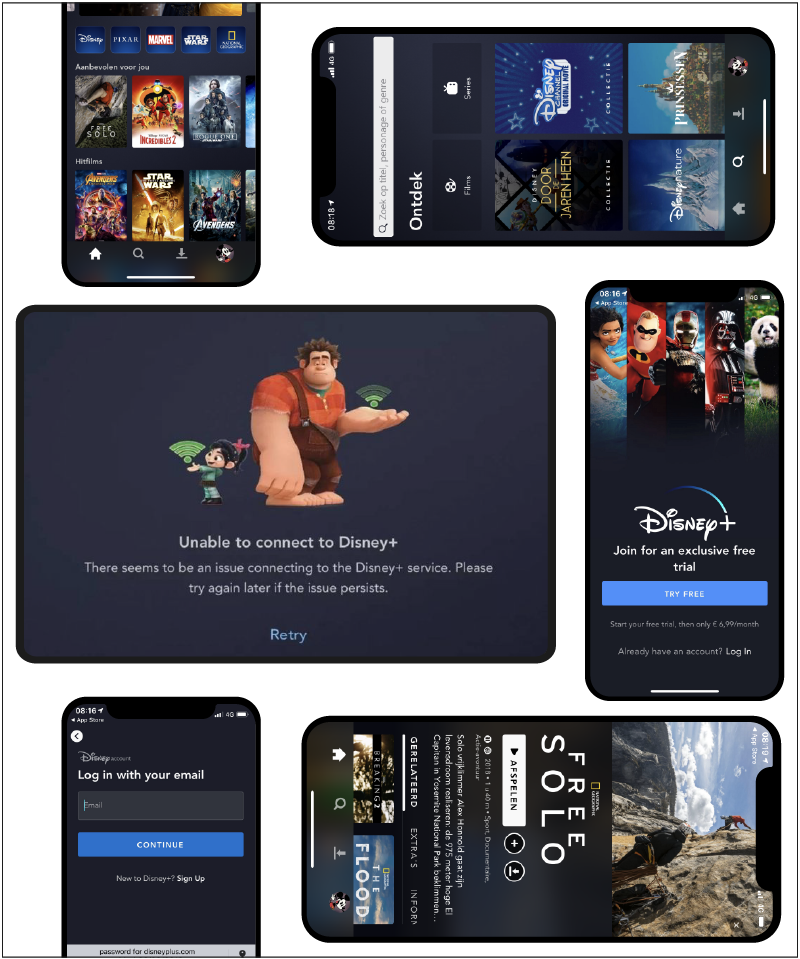 Disney plus app screens